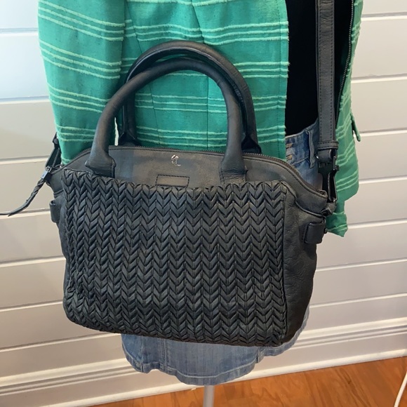 ELLIOTT LUCCA Woven Black Leather Satchel Crossbody - Picture 8 of 8